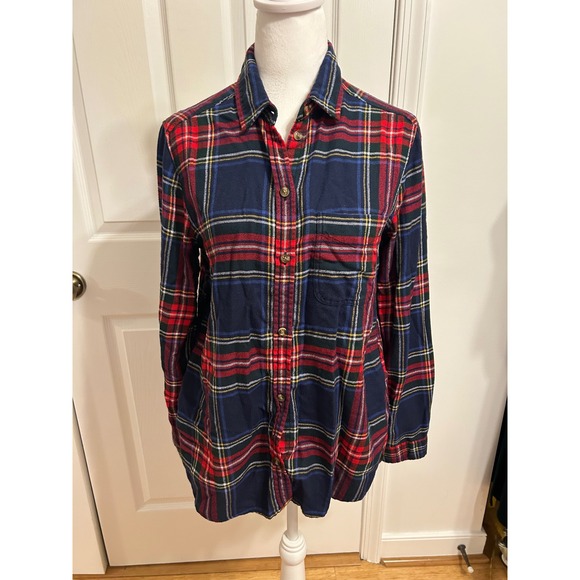 American Eagle Medium Women Boyfriend Fit‎ Amazingly Soft plaid flannel red blue - Picture 2 of 8